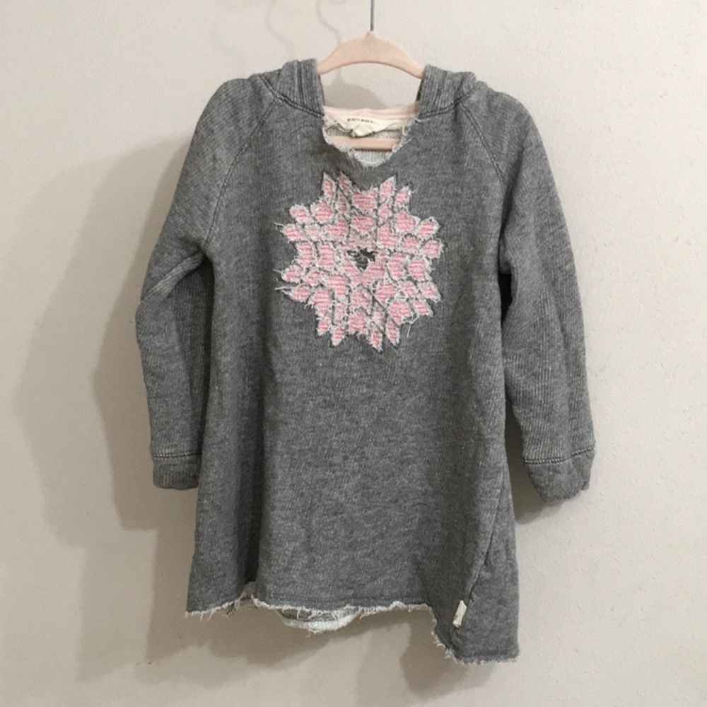 Burt’s Bees Baby Girls Toddler Gray Organic Cotton Hooded Dress Pink Snowflake